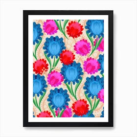 Stylised Floral Red & Blue Art Print