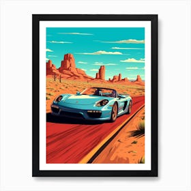 A Porsche Carrera Gt Car In Route 66 Flat Illustration 4 Art Print