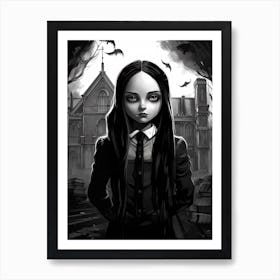 Nevermore Academy With Wednesday Addams Line Art 03 Fan Art Art Print