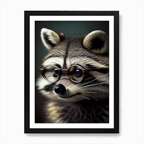 Raccoon Wearing Glasses Vintage Art Print