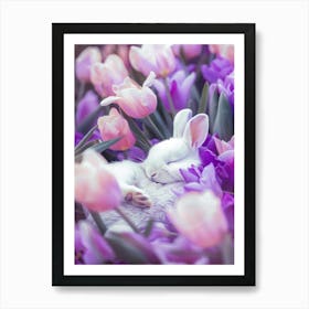 Bunny In Tulip Field Art Print