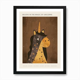 Black & Mustard Pattern Unicorn Poster Art Print