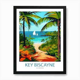 Key Biscayne Florida Print Tropical Island Art Miami Beach Poster Coastal Paradise Wall Decor Florida Keys Illustration Seaside Resort Art Print