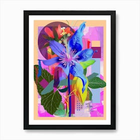 Columbine 4 Neon Flower Collage Art Print