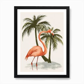 Andean Flamingo And Coconut Trees Minimalist Illustration 3 Art Print