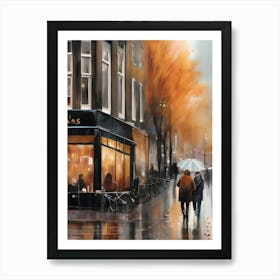 Amsterdam cafes, autumn, autumn oil colours, pastel colours, pedestrians in the street, winter clothes.2 Art Print