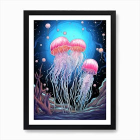 Moon Jellyfish Pencil Drawing 2 Art Print