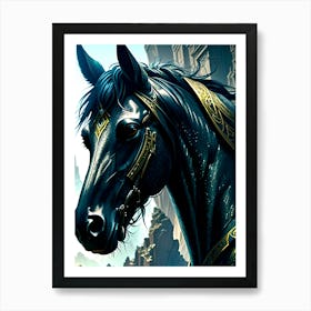 Majestic black horse Art Print