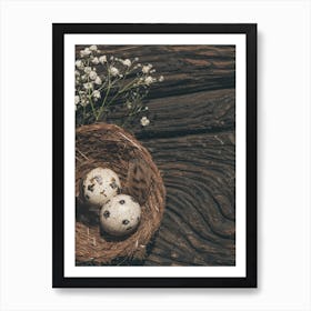 Nest With Eggs And Flowers Art Print