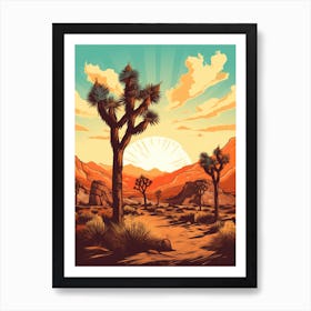 Joshua Tree At Sunrise In Retro Illustration Style (1) Art Print