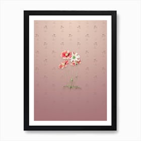Vintage Fine Leaf Cosmus Flower Botanical on Dusty Pink Pattern n.0502 Art Print