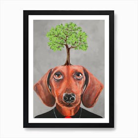 Dachshund With Tree Art Print