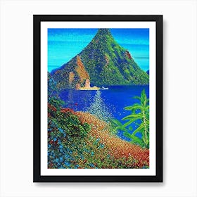 Nuku Hiva French Polynesia Pointillism Style Tropical Destination Art Print