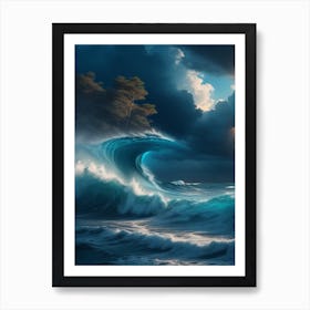 Dreamshaper V7 Typhoon Ocean Clouds Sky Sunlight Waves Trees 0 Art Print
