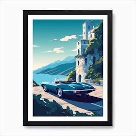 A Jaguar E Type In Amalfi Coast, Italy, Car Illustration 4 Art Print