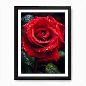 Red Rose With Raindrops Art Print