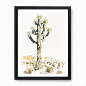 Joshua Tree By Desert Spring Minimilist Watercolour  (2) Art Print