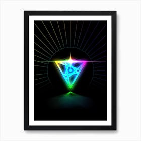 Neon Geometric Glyph in Candy Blue and Pink with Rainbow Sparkle on Black n.0459 Art Print