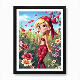 Cute girl in the flower field Art Print