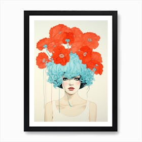 portrait illustration of woman with flowers 6 Art Print