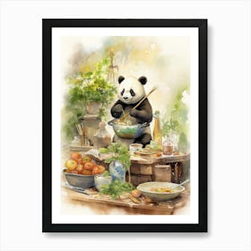 Panda Art Cooking Watercolour 1 Art Print