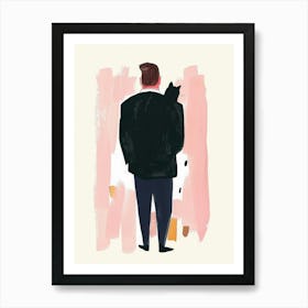 Illustration Of A Man Holding A Cat Art Print