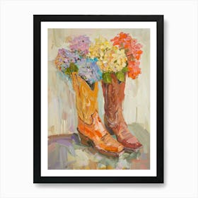 Cowboy Boots And Wildflowers Hydrangea Art Print
