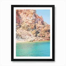 Milos, Greece I Nature beach paradise of red sand in the mountains and clear turquoise blue water in Cyclades islands with a pastel summer aesthetic for colorful minimalist geometric fine art photography Art Print