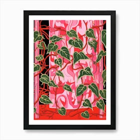 Pink And Red Plant Illustration Devils Ivy 1 Art Print