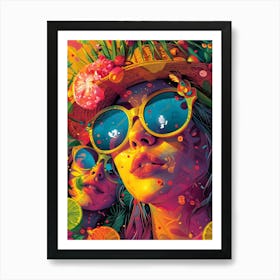 Woman In A Hat And Sunglasses, Vibrant, Bold Colors, Pop Art Art Print