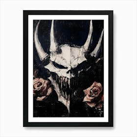 Dark Gothic Demon Skull With Roses Art Print