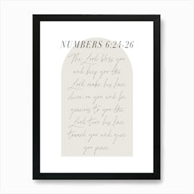 The Lord bless you and keep you. -Numbers 6:24-26 Minimal Boho Beige Arch Script 1 Art Print