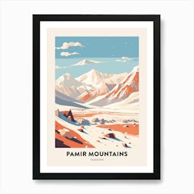 Vintage Winter Travel Poster Pamir Mountains Tajikistan 1 Art Print