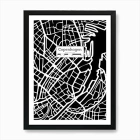 Copenhagen (Denmark) City Map — Hand-drawn map, vector black map Art Print