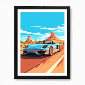 A Porsche Carrera Gt Car In Route 66 Flat Illustration 3 Art Print