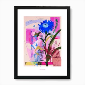 Cornflower (Bachelor S Button) 2 Neon Flower Collage Poster Art Print