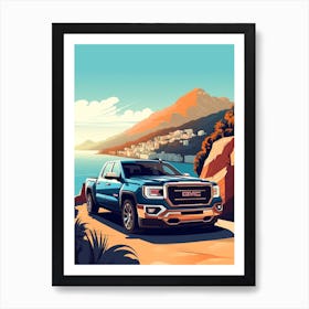 A Gmc Sierra In Amalfi Coast, Italy, Car Illustration 2 Art Print