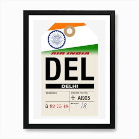 Delhi (DEL) India Vintage Airline Luggage Tag Art Print