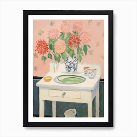 Bathroom Vanity Painting With A Dahlia Bouquet 4 Affiche