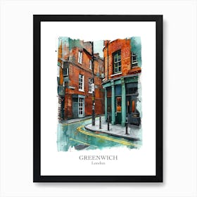 Greenwich London Borough   Street Watercolour 3 Poster Art Print