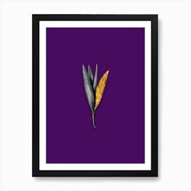 Vintage Autumn Crocus Black and White Gold Leaf Floral Art on Deep Violet n.0471 Art Print