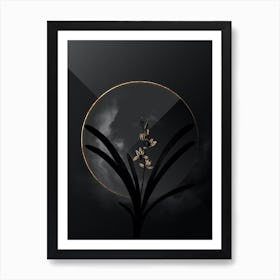 Shadowy Vintage Boat Orchid Botanical on Black with Gold n.0138 Art Print