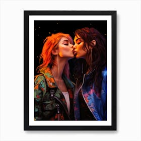 Lesbian Punk Girls Kiss LGBTQ Art Print