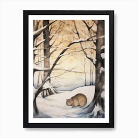 Winter Watercolour Vole Art Print