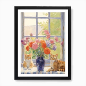 Cat With Freesia Flowers Watercolor Mothers Day Valentines 3 Art Print