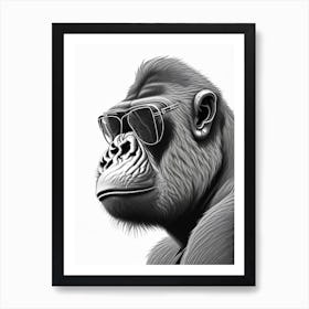 Side Profile Of A Gorilla Gorillas Pencil Sketch 1 Art Print