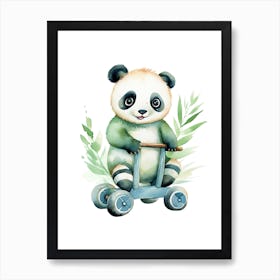Baby Panda On A Toy Car, Watercolour Nursery 2 Art Print
