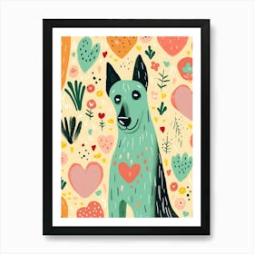 Abstract Cute Heart & Dog Line Illustration 1 Art Print