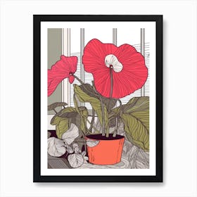 Drawing Of A Still Life Of Anthurium With A Cat 4 Art Print