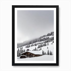 Les Arcs, France Black And White Skiing Poster Art Print